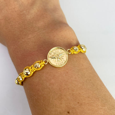 Pulsera tejida Espíritu Santo Hilo Dorado Oro amarillo 18k 1,85 Gr †
