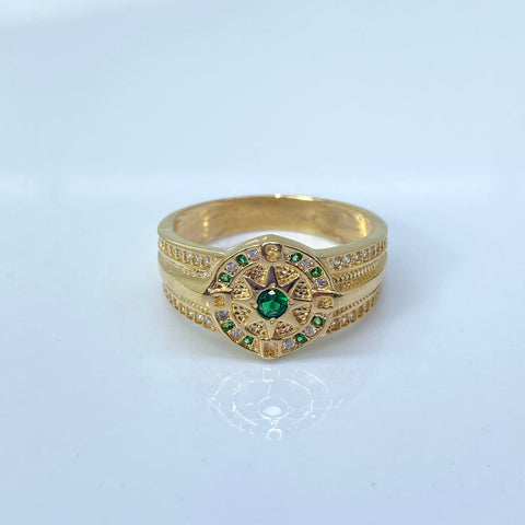 Anillo Brújula Verdes y Blancos Oro amarillo 18k / Talla 10 1/2 / 6,81 Gr *