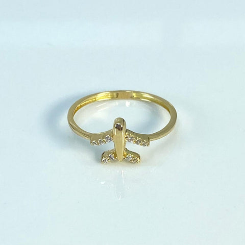 Anillo Avión Circones Blancos  Oro amarillo 18k / Talla 7 1/4 / 1,29 Gr *