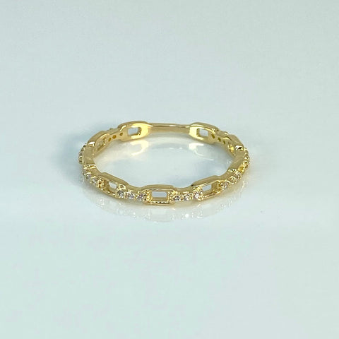 Anillo Cajón Circones Blancos Oro amarillo 18k / Talla 7 1/2 / 1,64 Gr †