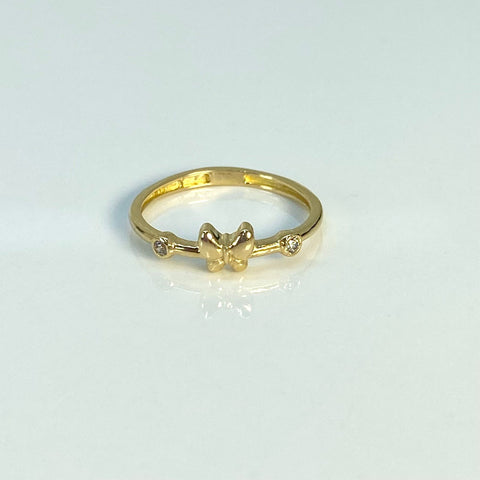 Anillo Mariposa Circones Blancos Oro amarillo 18k / Talla 5 1/2 / 1,45 Gr †