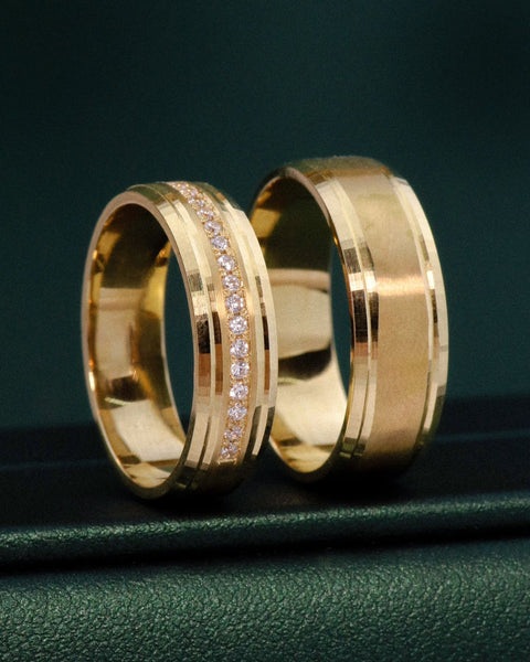 Anillo Argollas Matrimoniales Diamantadas Con Circones POR FABRICACION Oro amarillo 18k / Talla 6/11 / 13,9 Gr *