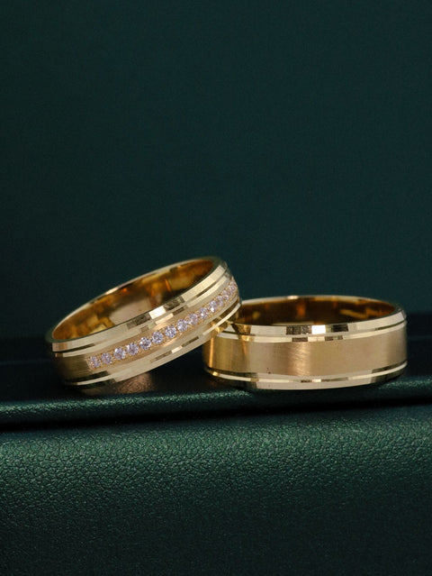 Anillo Argollas Matrimoniales Diamantadas Con Circones POR FABRICACION Oro amarillo 18k / Talla 6/11 / 13,9 Gr *