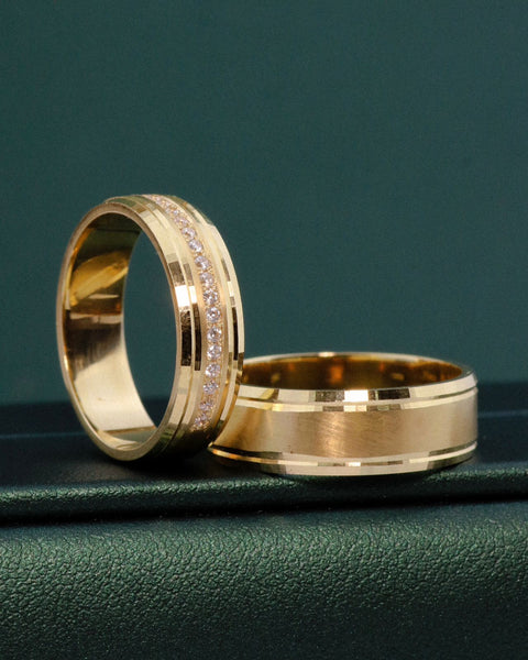 Anillo Argollas Matrimoniales Diamantadas Con Circones POR FABRICACION Oro amarillo 18k / Talla 6/11 / 13,9 Gr *