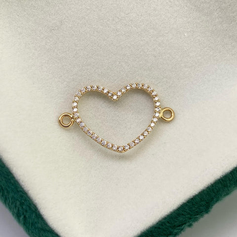 Herraje Silueta Corazón Circones Blancos Oro amarillo 18k 1,0 Gr / 2,5 Cm  *