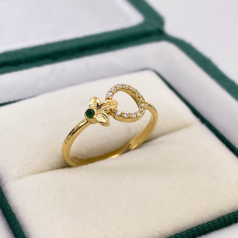 Anillo Aro Circones Blancos Y Verdes Oro amarillo 18k / Talla 5 3/4 / 1,57 Gr *
