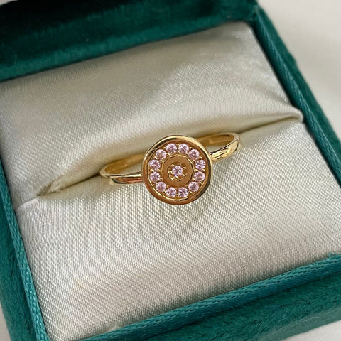 Anillo Circulo con Circones Rosados Oro amarillo 18k / Talla 8 / 1,68 Gr