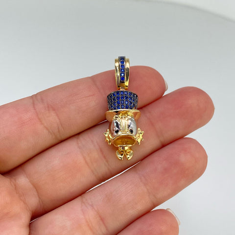Dije Rostro Pato Circones Negros Y Azules Oro amarillo 18k 5,42 Gr / 3,3 Cm  *