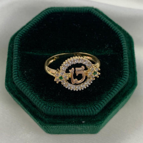 Anillo 15s Circones Blancos Y Verdes Oro amarillo 18k / Talla 6 1/2 / 2,86 Gr *