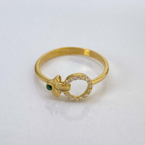 Anillo Aro Circones Blancos Y Verdes Oro amarillo 18k / Talla 5 3/4 / 1,57 Gr *