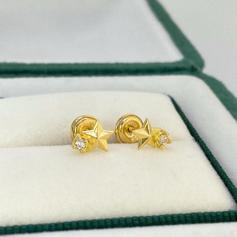 Topos Estrellas Circon Blanco Oro amarillo 18k 0,96 Gr / 6,1 mm  *