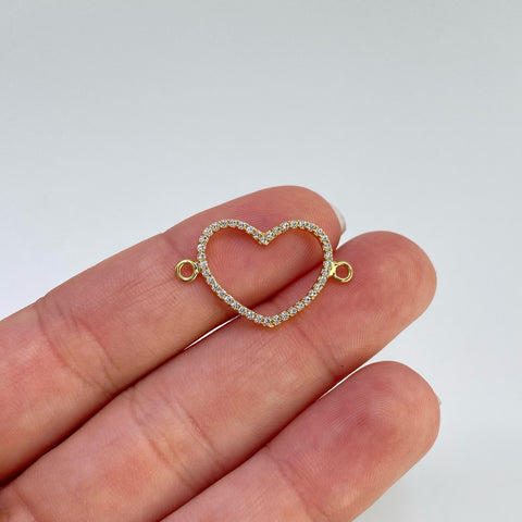 Herraje Silueta Corazón Circones Blancos Oro amarillo 18k 1,0 Gr / 2,5 Cm  *