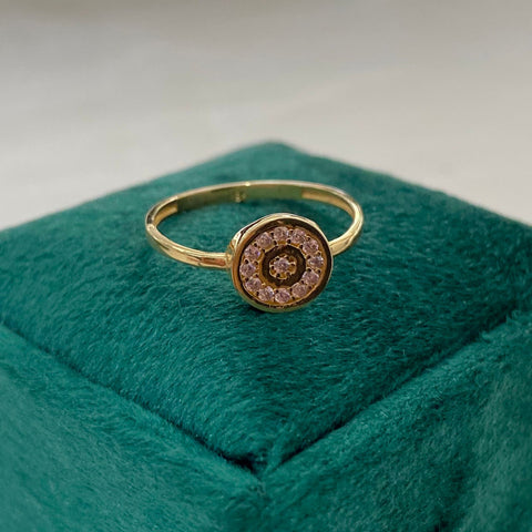 Anillo Circulo con Circones Rosados Oro amarillo 18k / Talla 8 / 1,68 Gr
