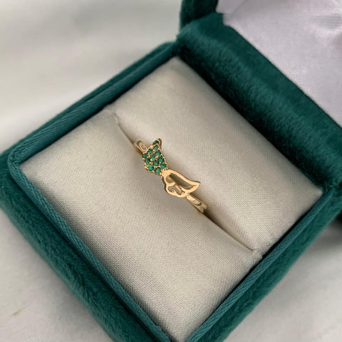 Anillo Alas Circones Verdes Talla 6 1/2 Oro Amarillo 18k /1,13 Gr / .
