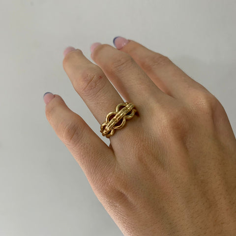 Anillo Circulos Talla 7 3/4 Oro Amarillo 18k /6,35 Gr*