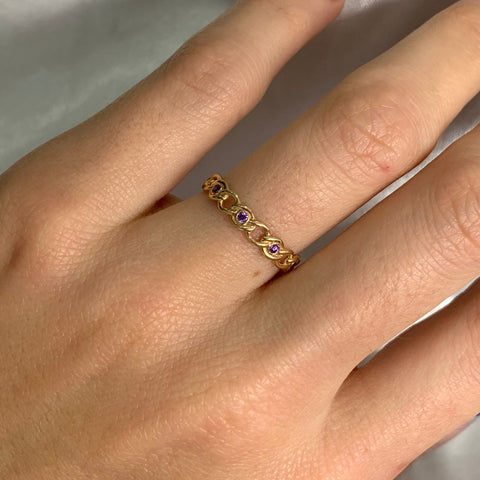 Anillo Aros Circones Morados Talla 6 1/2 Oro Amarillo 18k /1,85 Gr