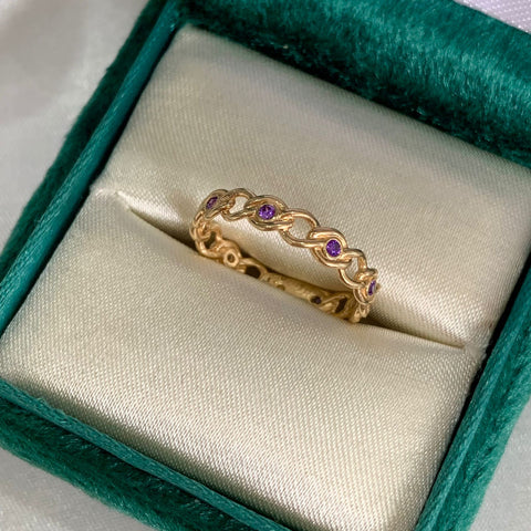 Anillo Aros Circones Morados Talla 6 1/2 Oro Amarillo 18k /1,85 Gr
