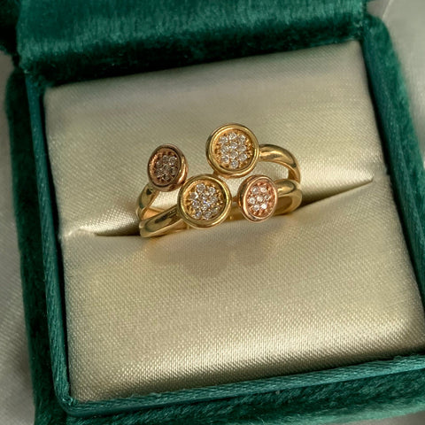 Anillo Circulos Circones Blancos Talla 7 Dos Oros 18k /3,51 Gr