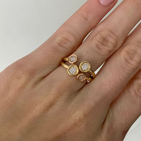 Anillo Circulos Circones Blancos Talla 7 Dos Oros 18k /3,51 Gr