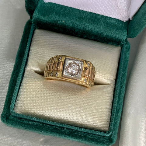 Anillo Circon Central Blancos Talla 9 1/2 Oro Amarillo 18k /7,51 Gr