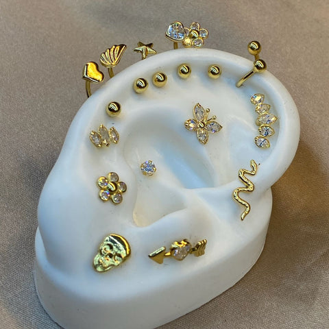 Piercing Oreja Serpiente Diamantada 18k Oro Amarillo *