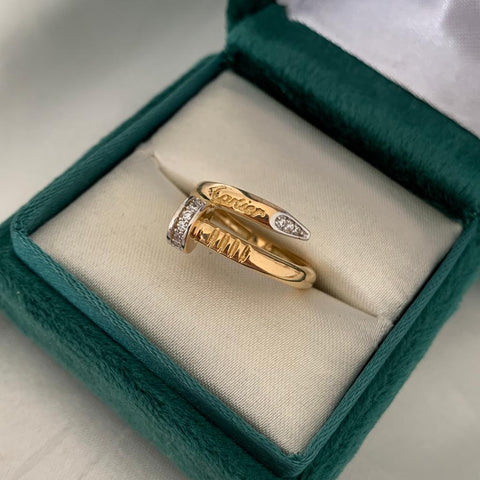 Anillo Clavo Con Circones Blancos Talla 5 1/2 Dos Oros 18k/ 3,66 Gr /*