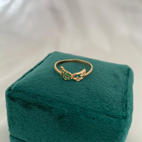 Anillo Alas Circones Verdes Talla 6 1/2 Oro Amarillo 18k/ 1,13 Gr /*