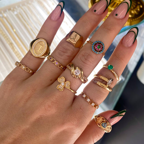 Anillo Aros Circones Morados Talla 6 1/2 Oro Amarillo 18k /1,85 Gr