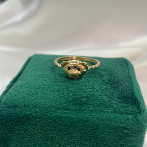 Anillo Cara Oso Ojos Negros Oro Talla 6,5 Oro Amarillo 18k/ 1,78 Gr /  *