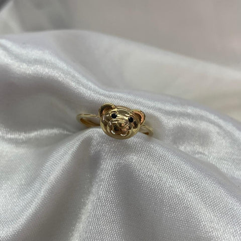 Anillo Cara Oso Ojos Negros Oro Talla 6,5 Oro Amarillo 18k/ 1,78 Gr /  *